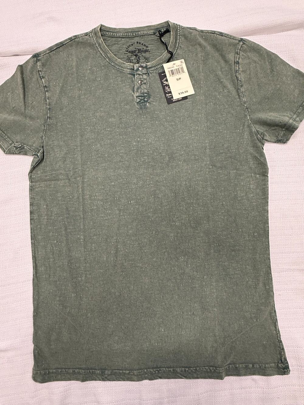 Lucky Brand Sugar Magic Henley T Shirt Mens Small Green Short Sleeve NWT